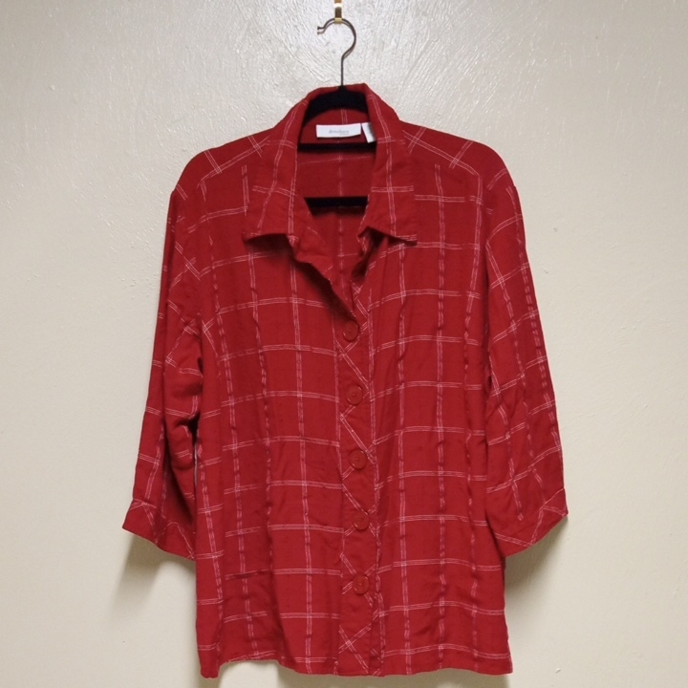 Plus Size 22/24 Blouse Button Down Dress Barn Red Checkered Women's Blouse